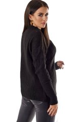 shumee Črn pulover čez glavo z modno pletenino