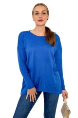 shumee Koruzno moder pulover z žepi spredaj