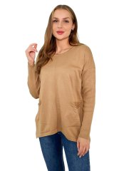shumee Camel pulover z žepi spredaj