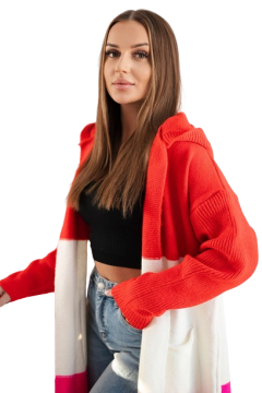 shumee Jopica s kapuco in črtami rdeča + ekru + neon roza