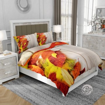 shumee 3D bombažna satenasta posteljnina 160x200cm - JESENSKO LIŠČE