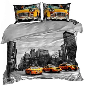 shumee 3D bombažna satenasta posteljnina 160x200cm RUMENI TAKSIJI