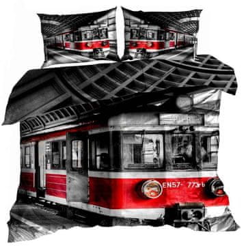 shumee 3D bombažna satenasta posteljnina 160x200cm RDEČ VLAK