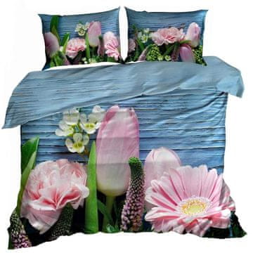 shumee 3D bombažna satenasta posteljnina 200x220cm ROZA RDEČE