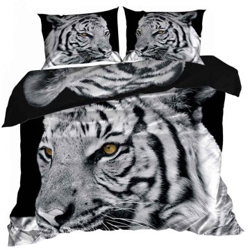 shumee 3D bombažna satenasta posteljnina 160x200cm BELI TIGER