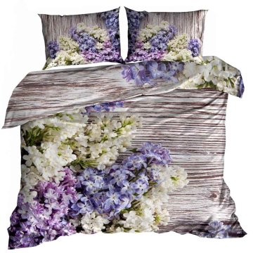 shumee 3D bombažna satenasta posteljnina 160x200cm LILA CVET