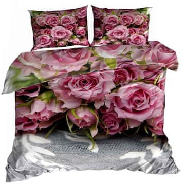 shumee 3D bombažna satenasta posteljnina 140x200cm ROZA VRTNICE