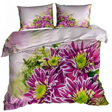 shumee 3D posteljnina iz bombažnega satena 160x200 cm VIJOLIČNO CVETE