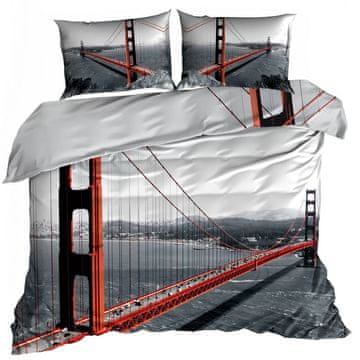 shumee 3D bombažna satenasta posteljnina 140x200cm GOLDEN GATE BRIDGE