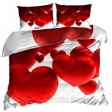 shumee 3D bombažna satenasta posteljnina 160x200cm SRČKI