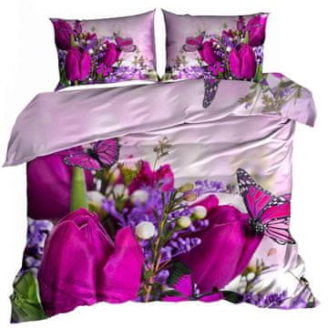 shumee 3D posteljnina iz bombažnega satena 160x200cm VIJOLIČNI TULIPANI