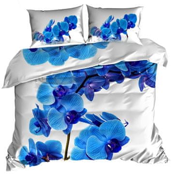 shumee 3D bombažna satenasta posteljnina 140x200cm MODRA ORHIDEJA