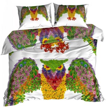 shumee 3D bombažna satenasta posteljnina 140x200cm CVETNI SOVA