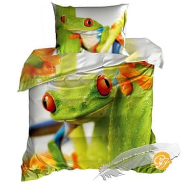 shumee 3D bombažna satenasta posteljnina 140x200cm ZELENA ŽABA