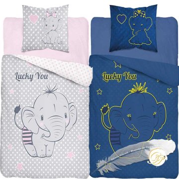 shumee Fluorescentna bombažna posteljnina 160x200cm Slon