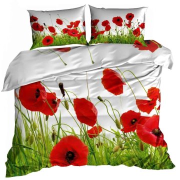 shumee 3D bombažna satenasta posteljnina 200x220cm MAKI NA TRAVNIKU