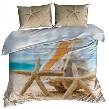 shumee 3D bombažna satenasta posteljnina 140x200cm ŠKOLJKA NA PLAŽI