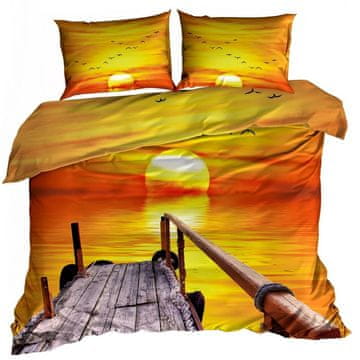 shumee 3D bombažna satenasta posteljnina 140x200cm SONČNI ZAHOD