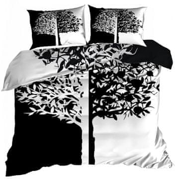shumee 3D bombažna satenasta posteljnina 140x200cm ČRNO-BELO DREVO