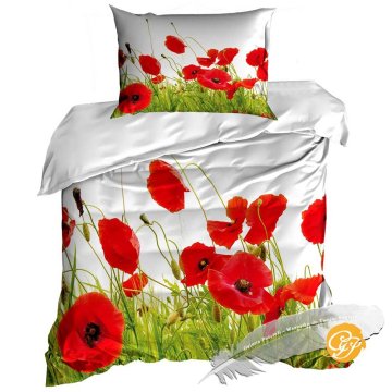 shumee 3D bombažna satenasta posteljnina 140x200cm MAKI NA TRAVNIKU