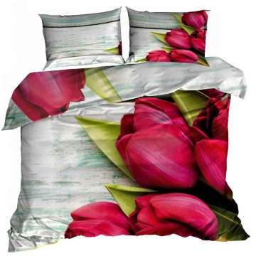 shumee 3D posteljnina iz bombažnega satena 160x200cm ROZA TULIPANI