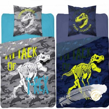 shumee Fluorescentna bombažna posteljnina 160x200cm Dinozaver