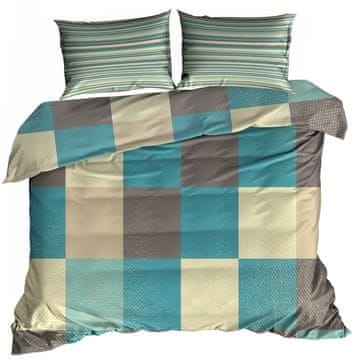 shumee 3D bombažna satenasta posteljnina 140x200cm MODRA KARIRASTA