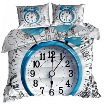 shumee 3D bombažna satenasta posteljnina 140x200cm MODRA BUDILNICA