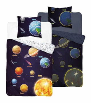 shumee Fluorescentna bombažna posteljnina 160x200cm COSMOS PLANETS