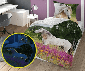 shumee Fluorescentna bombažna posteljnina 140x200cm KONJ