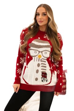 shumee Rdeč božični pulover s snežakom
