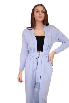 shumee Dolg pulover jopica, ki se zaveže v pasu, modra