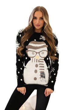 shumee Božični pulover s snežakom, črn