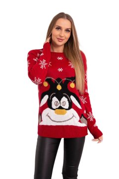 shumee Rdeč božični pulover z jelenčki