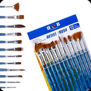 shumee Umetniški čopiči za akrilne, oljne in akvarelne barve, komplet 12 v 1