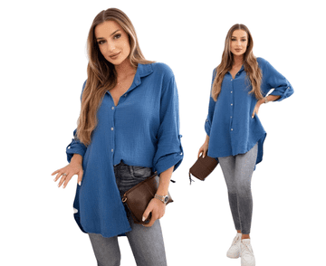 shumee Temna denim ženska bombažna MUSLIN majica velike velikosti