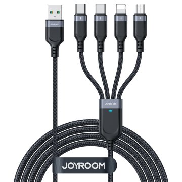 shumee Joyroom Multi-Use Series S-A18 4v1 USB-A - USB-C / USB-C / Lightning / mikro USB kabel 1,2 m - črn