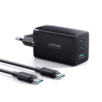 shumee Hitri polnilec Joyroom GaN 65W USB-A, 2x USB-C črn + USB-C - USB-C 100W kabel 1,2m (TCG01)