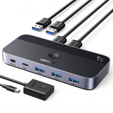 shumee Ugreen CM662 USB 3.0 stikalo 2-v-4 + 2x USB-A kabel - črno