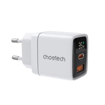 shumee Choetech PD6052 USB-C USB-A PD 35W GaN stenski polnilec z zaslonom - bel