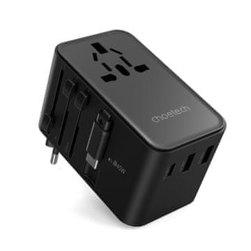 shumee Choetech PD5021 45 W EU/US/AUS/UK potovalni adapter z vgrajenim kablom USB-C - črn