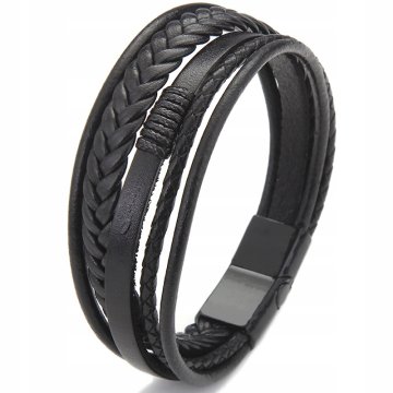 shumee ČRNO USNJENA MOŠKA ZAPESTNICA IZ NERJAVEČEGA JEKLA