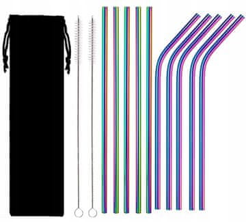 shumee 10x KOVINSKE MAVRIČNE EKO SLAMICE ZA VEČKRATNO UPORABO