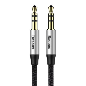 shumee Stereo avdio kabel Baseus Yiven M30 AUX 3,5 mm moški mini vtičnica 1 m srebrno-črna (CAM30-BS1)