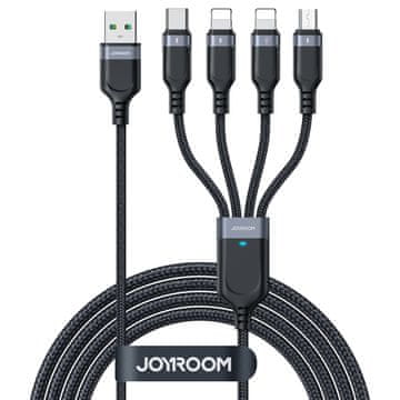 shumee Joyroom Multi-Use Series S-A18 4v1 USB-A - USB-C / Lightning / Lightning / mikro USB kabel 1,2 m - črn