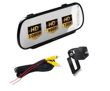 shumee Avtomobilski monitor s polnim ogledalom AHD LCD 7 FULLHD + kamera s kovinskim ohišjem AHD720P pod registrsko tablico