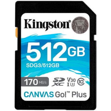 shumee Pomnilniška kartica Kingston Canvas Go Plus 170R C10 UHS-I U3 V30 512GB SDXC