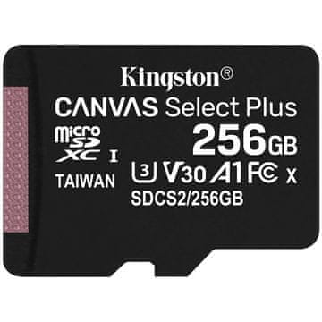 shumee Kingston 256 GB micSDXC Canvas Select Plus 100R A1 C10 posamezno pakiranje brez ADP-ja