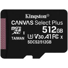 shumee Kingston 512 GB micSDXC Canvas Select Plus 100R A1 C10 posamezni paket brez ADP-ja