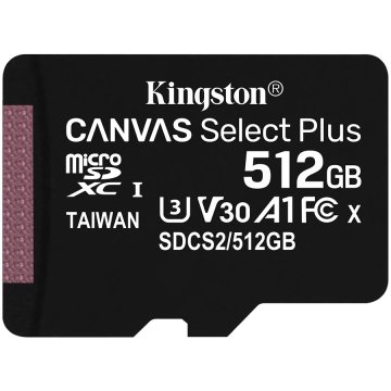 shumee Kingston 512 GB micSDXC Canvas Select Plus 100R A1 C10 posamezni paket brez ADP-ja